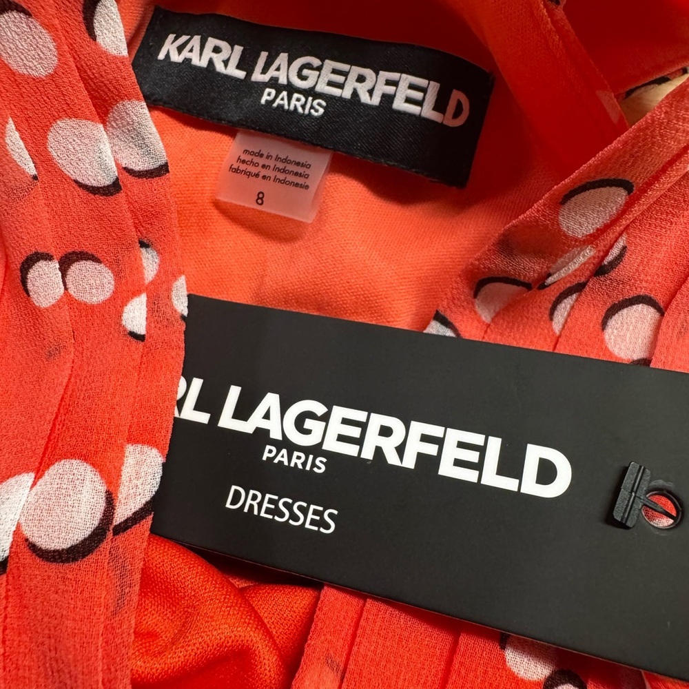 KARL LAGERFELD PARIS Bow-Neck Halter Midi Chiffon Dress Tangerine Size 6/8 NWT - Picture 9 of 14